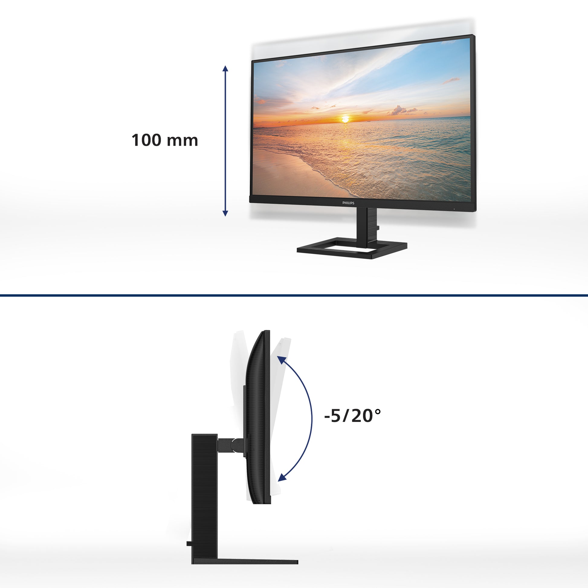 Philips 27E1N1900AE/00 – Monitor, 27", 350 cd/m², USB-C, Integrierte Lautsprecher, VESA 100 × 100, Schwarz