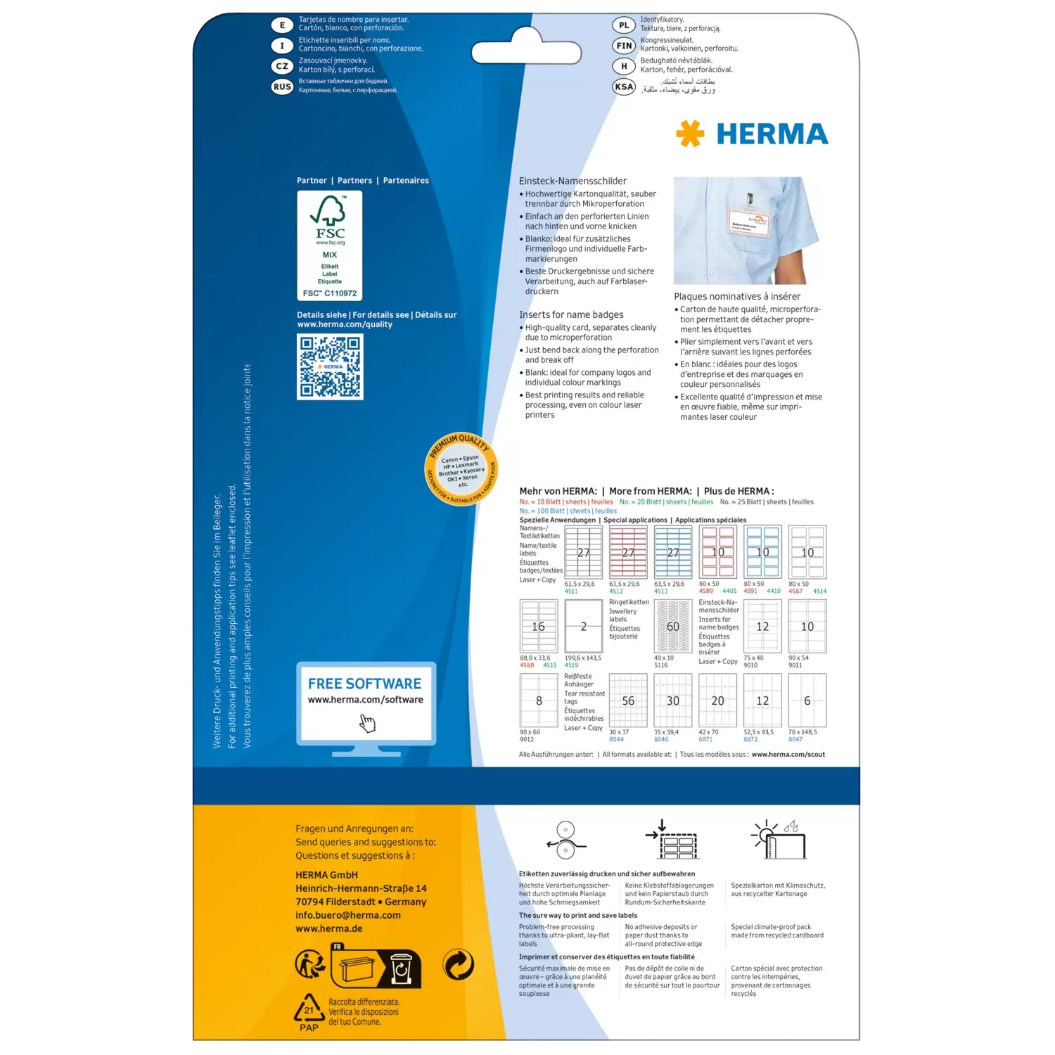 HERMA Druckkarten 75 × 40 mm, 170 g/m², weiss, Papier – für Inkjet, Laser, Kopierer – 300 Karten