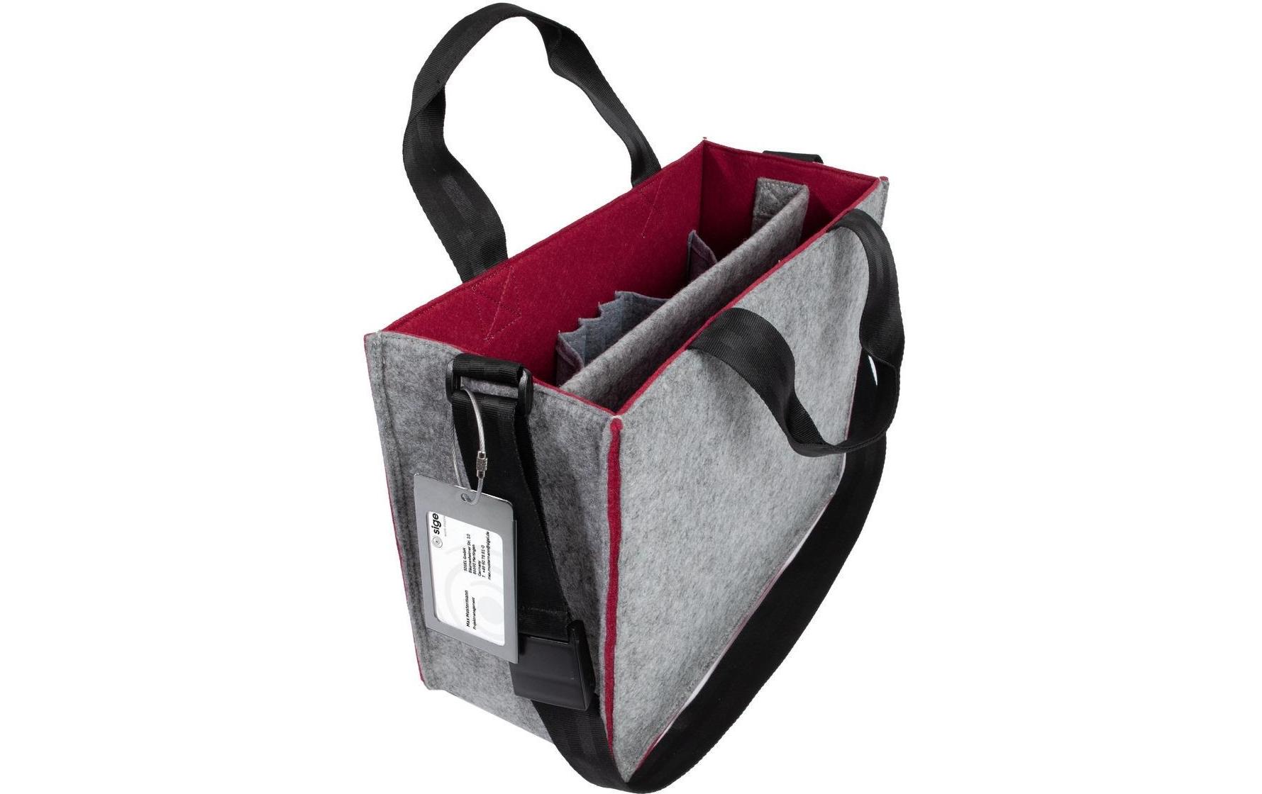 Sigel Tragetasche Desk Sharing Bag Bicolor M – 15 l, für Notebooks bis 15,4", rPET, grau/rot, 36 × 28 × 15 cm