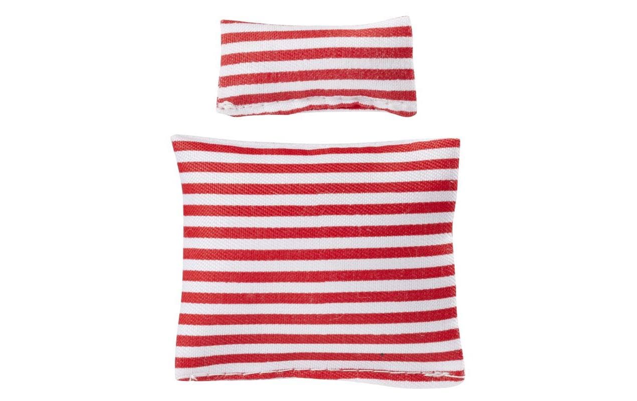 HobbyFun Puppenhaus Bettdecke und Kissen, Polyester, Rot/Weiss, 5,5 × 6 cm und 4 × 2 cm, Set à 2