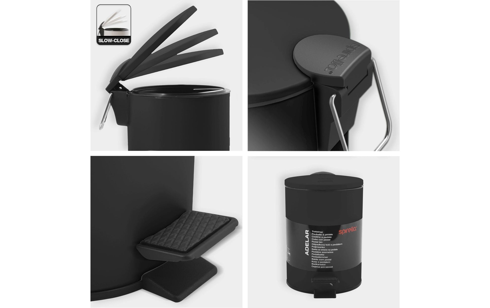 Spirella Papierkorb Adelar – 3 l – Stahl, schwarz matt – B × H × T 168 × 228 × 250 mm