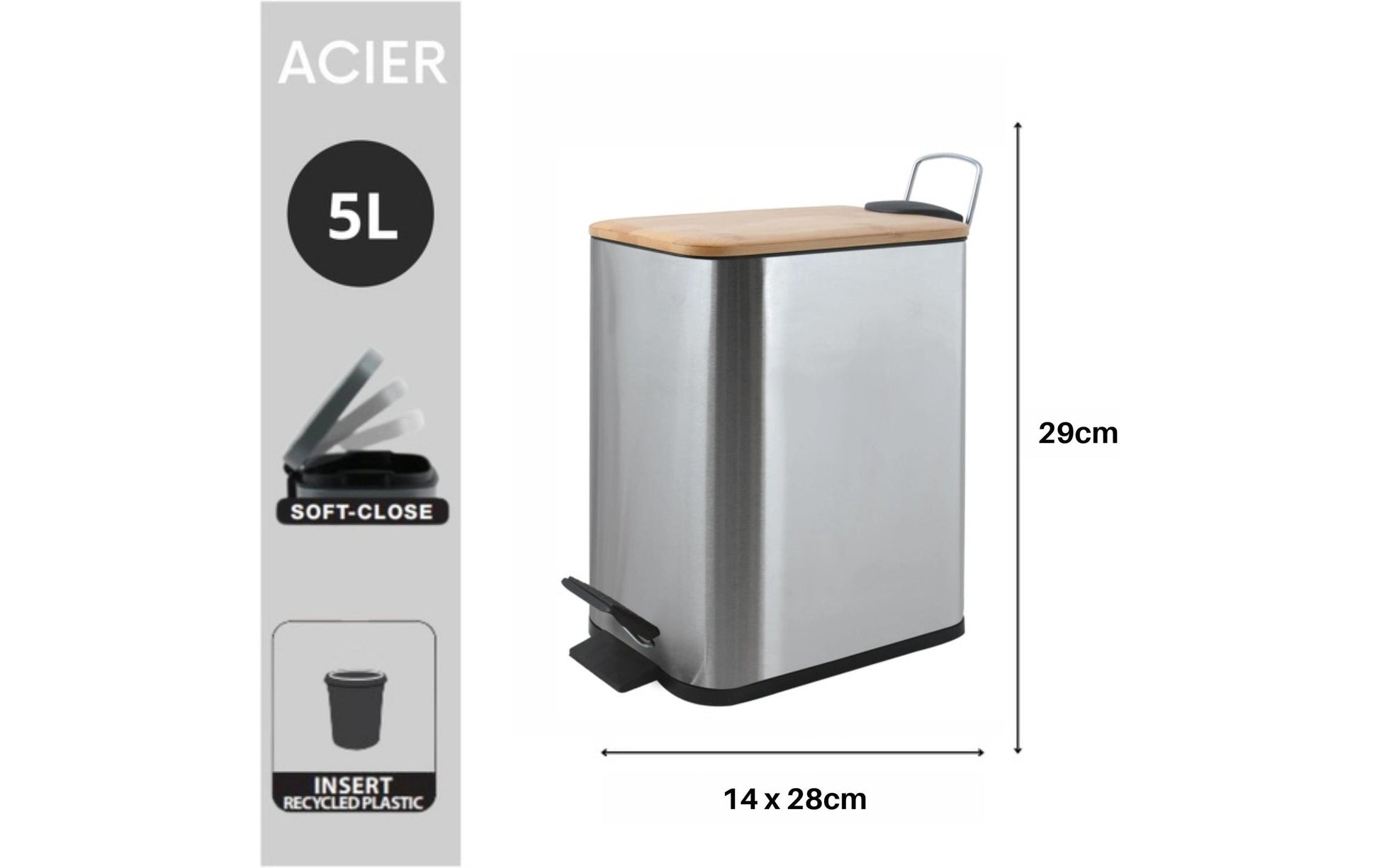 Spirella Papierkorb – 5 l – Stahl, Grau – B × H × T 140 × 290 × 280 mm