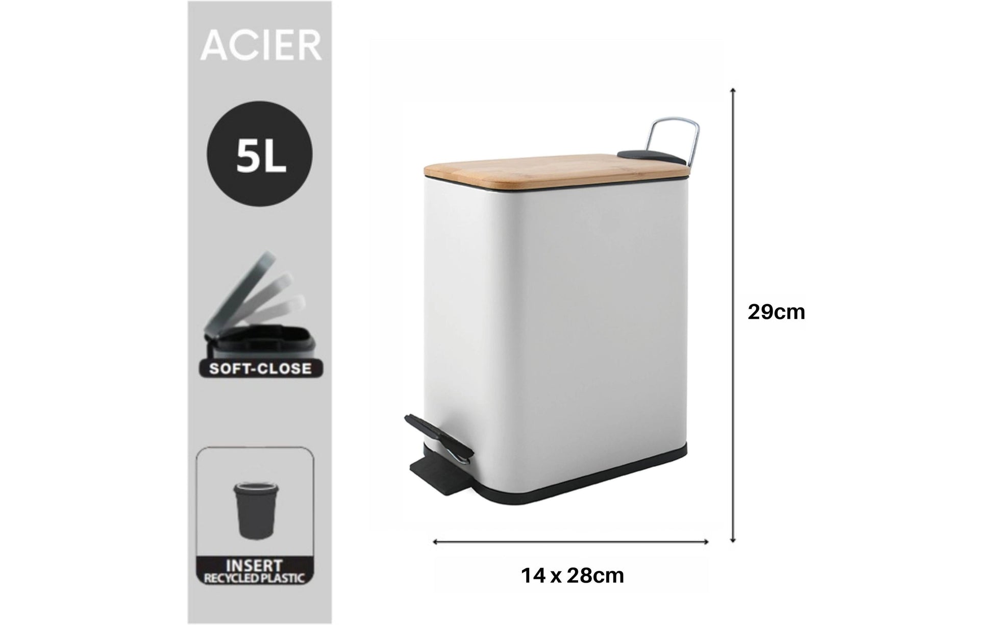 Spirella Treteimer Erik – 5 l – Stahl, rechteckig – weiss