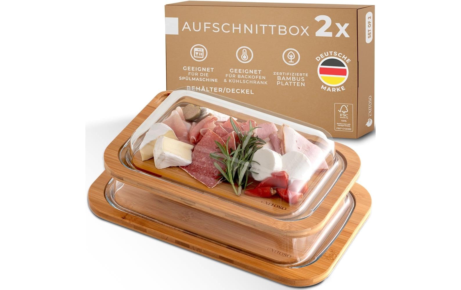 Exitoso Vorratsdose 1,5 l + 1 l, Glas/Bambus, Weiss, 2 Stk.