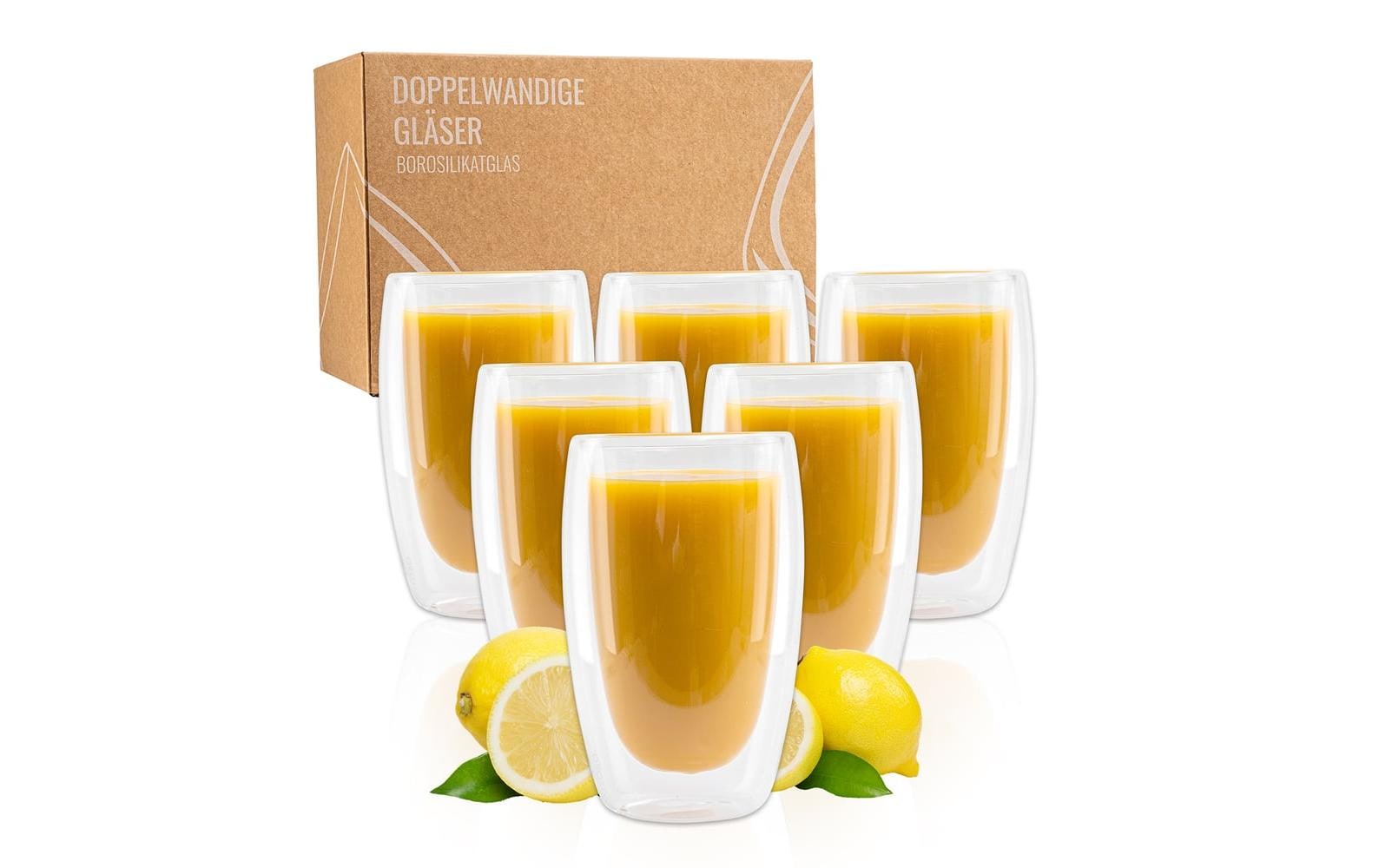 Exitoso Latte Macchiato Gläser – 6er Set, 330 ml, Ø 8,5 cm, H 14,5 cm, Glas, Transparent, doppelwandig