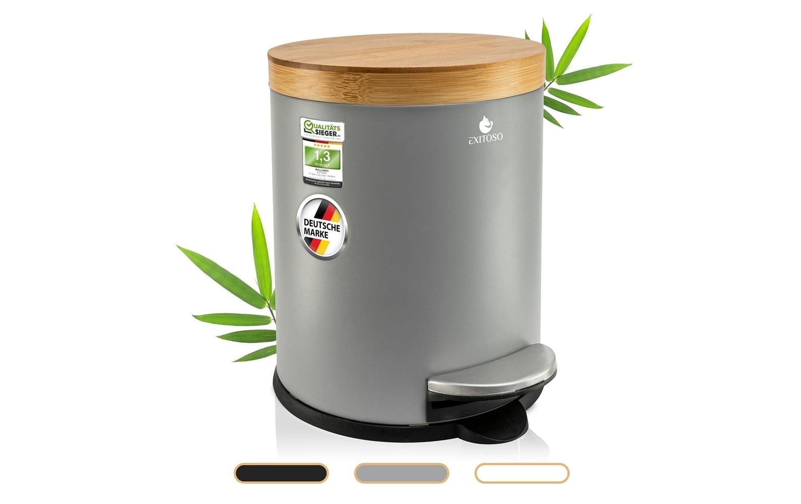 Exitoso Tisch-Abfallbehälter – 5 l – mit Deckel – Holz, Grau – Ø 220 × H 285 mm