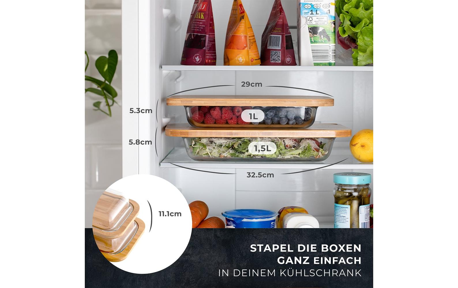 Exitoso Vorratsdose 1,5 l + 1 l, Glas/Bambus, Weiss, 2 Stk.