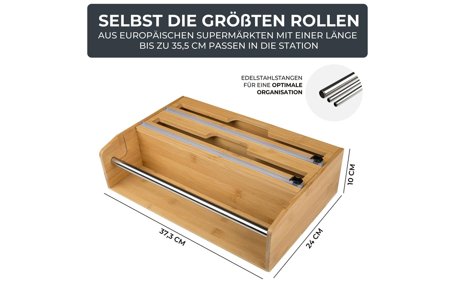 Exitoso Küchenrollenhalter, Holz, 10 × 37,3 × 24 cm, Braun, wandmontiert, für Alufolie und Plastikfolie