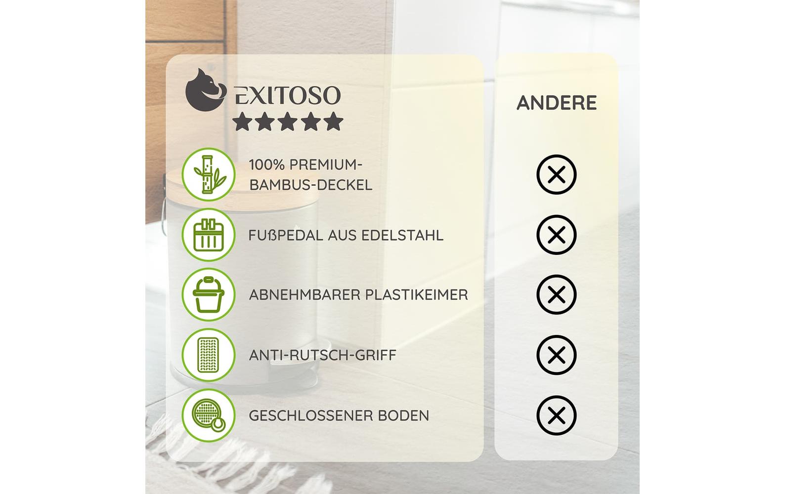 Exitoso Tisch-Abfallbehälter – 5 l – mit Deckel – Holz, Grau – Ø 220 × H 285 mm