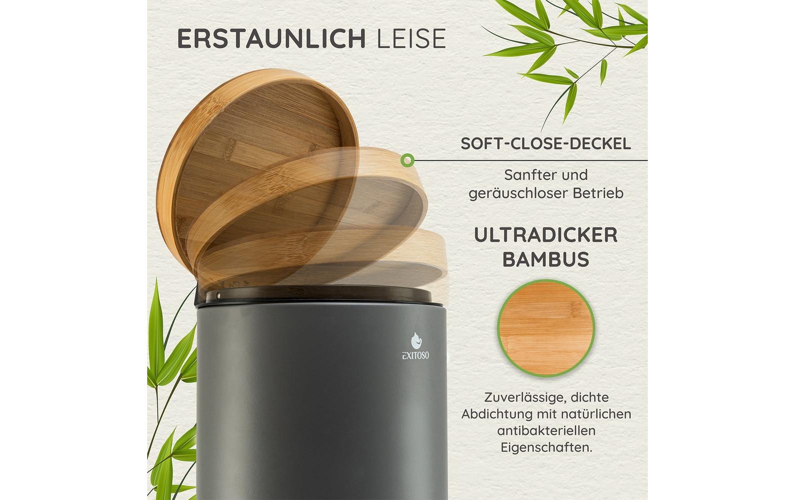 Exitoso Tisch-Abfallbehälter – 5 l – mit Deckel – Holz, Grau – Ø 220 × H 285 mm