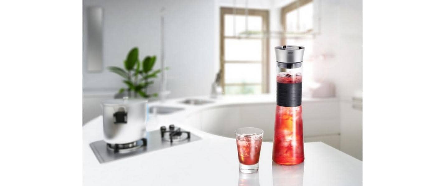 GEFU Karaffe CASCADA – 1 l, Ø 9 cm, H 30,3 cm, Glas, Transparent, mit Deckel, spülmaschinenfest, hitzebeständig