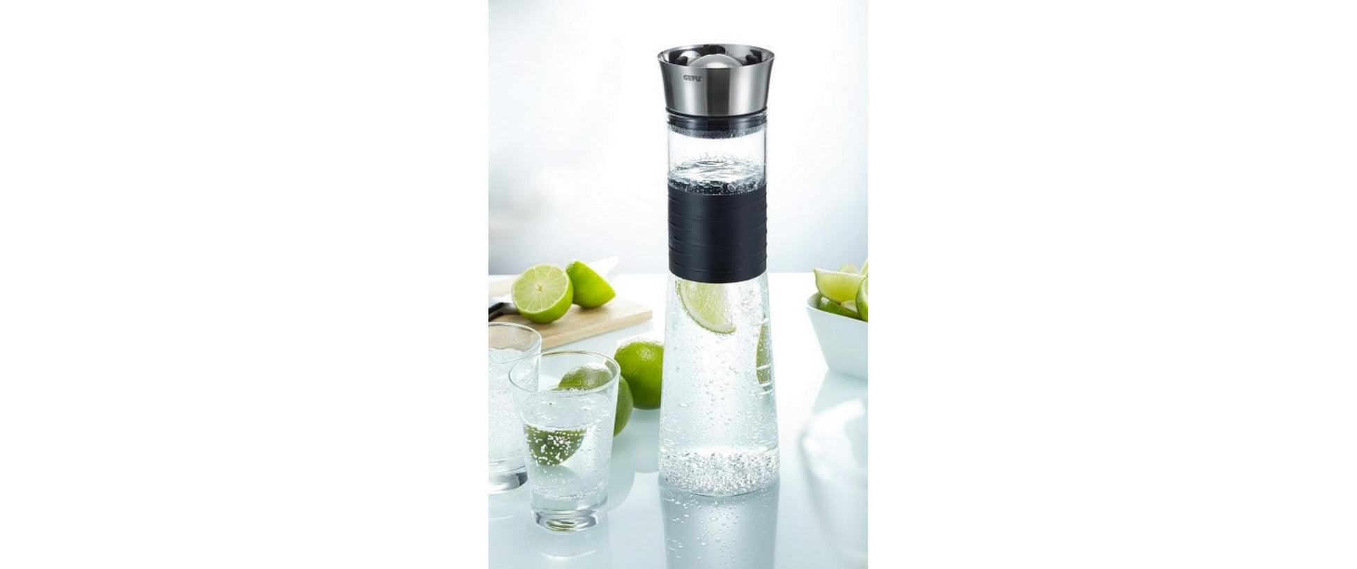 GEFU Karaffe CASCADA – 1 l, Ø 9 cm, H 30,3 cm, Glas, Transparent, mit Deckel, spülmaschinenfest, hitzebeständig