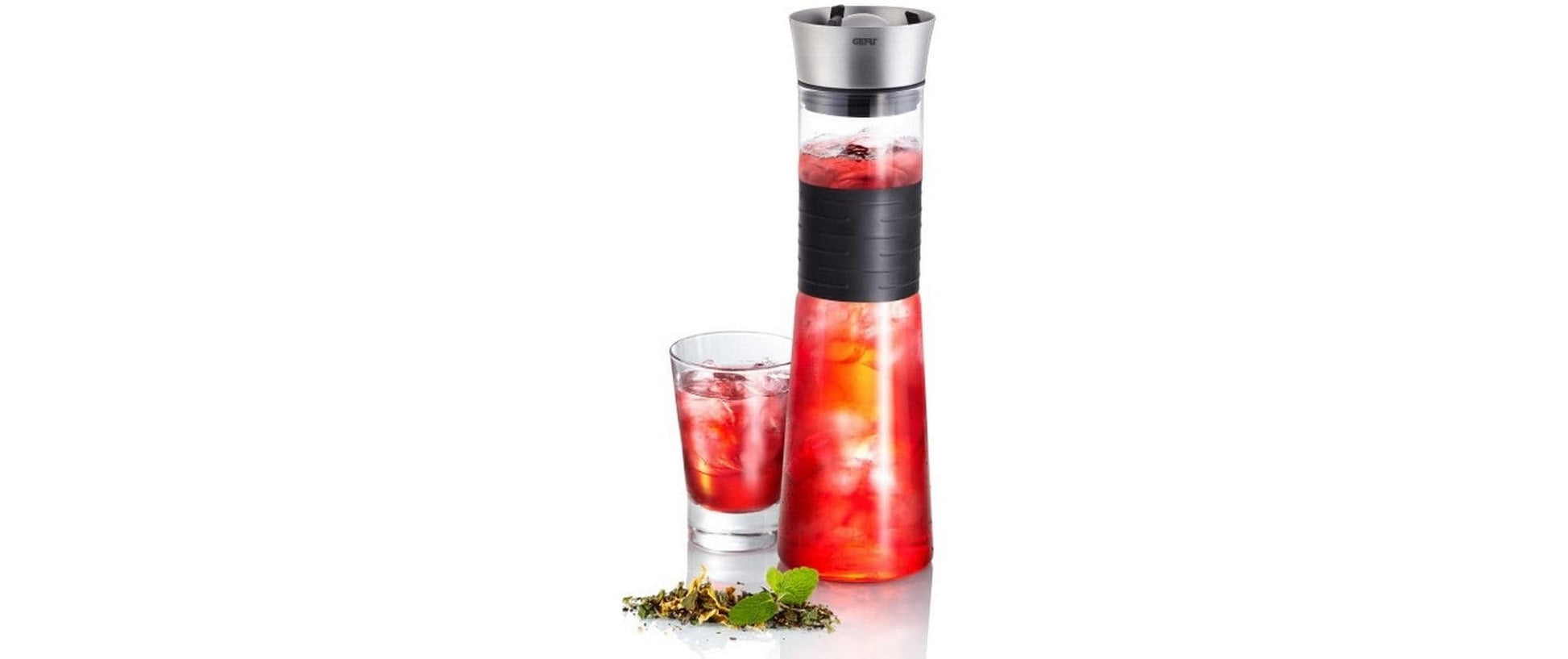 GEFU Karaffe CASCADA – 1 l, Ø 9 cm, H 30,3 cm, Glas, Transparent, mit Deckel, spülmaschinenfest, hitzebeständig