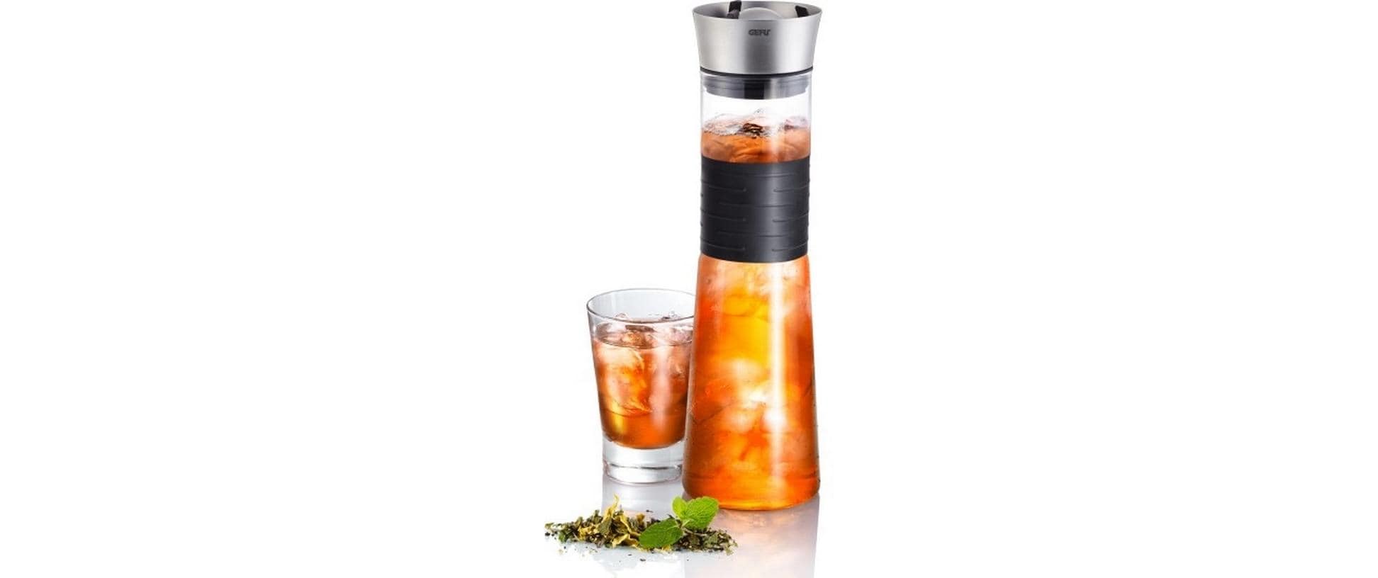 GEFU Karaffe CASCADA – 1 l, Ø 9 cm, H 30,3 cm, Glas, Transparent, mit Deckel, spülmaschinenfest, hitzebeständig