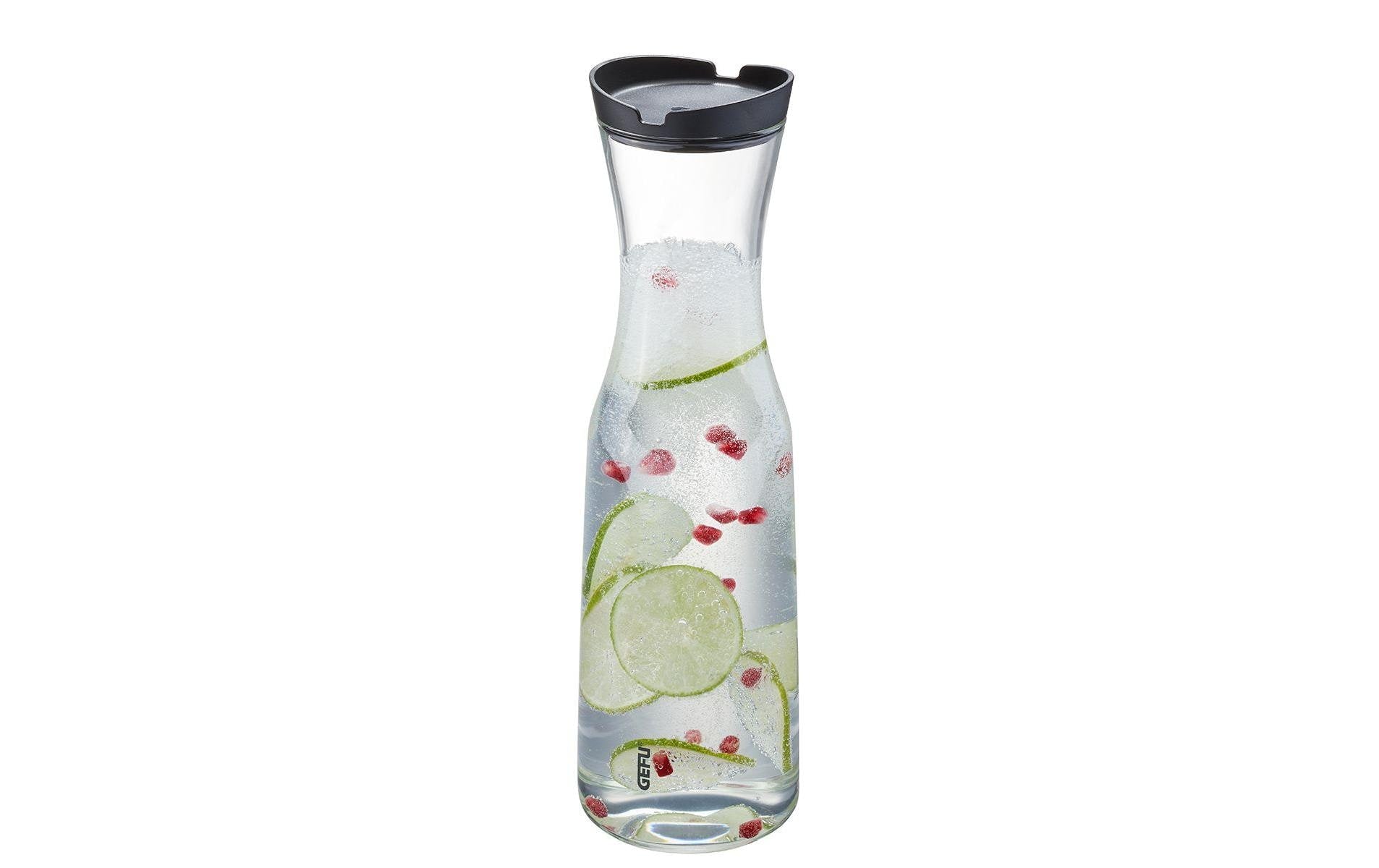 GEFU Karaffe – 1 l, H 31,3 cm, Borosilikatglas/Kunststoff, Transparent, mit Deckel, spülmaschinenfest