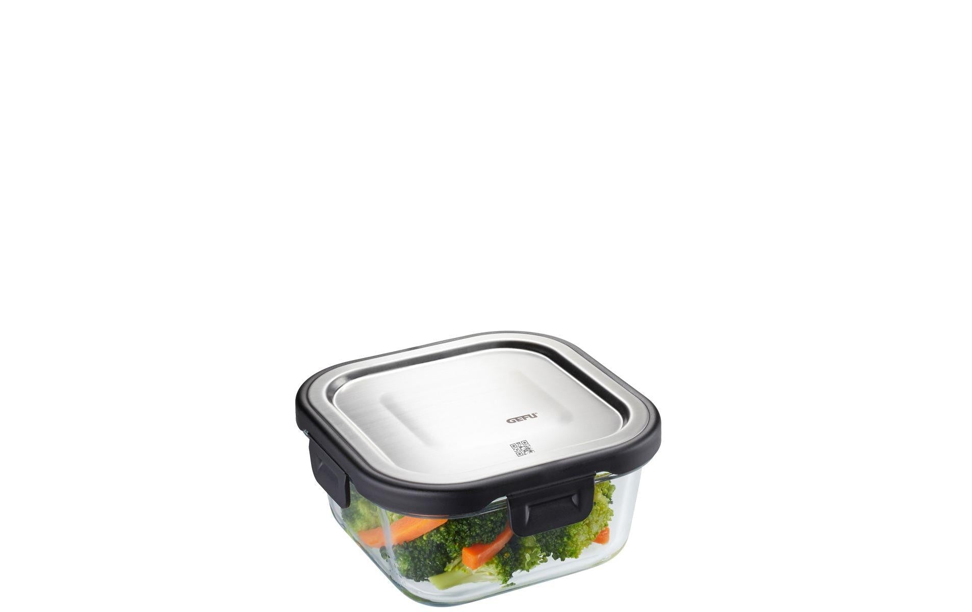 GEFU Vorratsdose 500 ml, 13,5 × 13,5 × 6,5 cm, Glas (Borosilikat), Schwarz