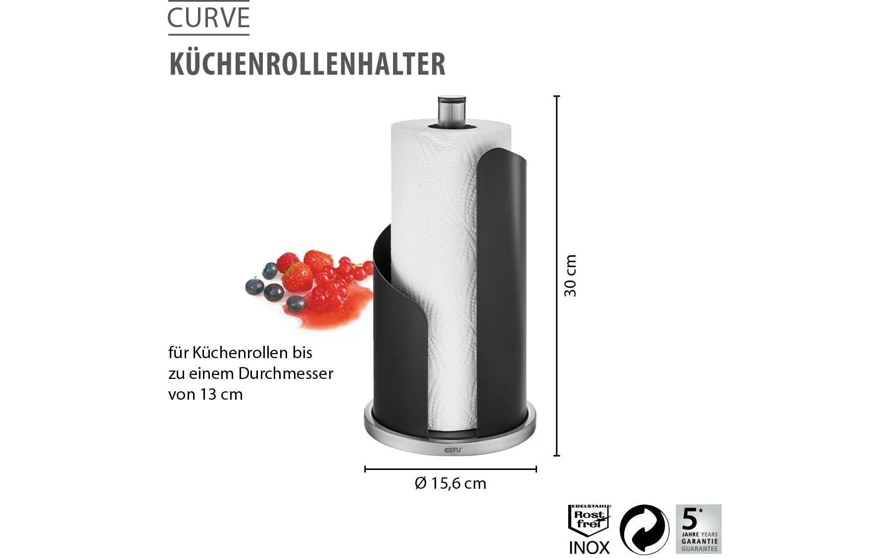 GEFU Küchenrollenhalter Edelstahl, 13 × 13 × 30 cm, schwarz
