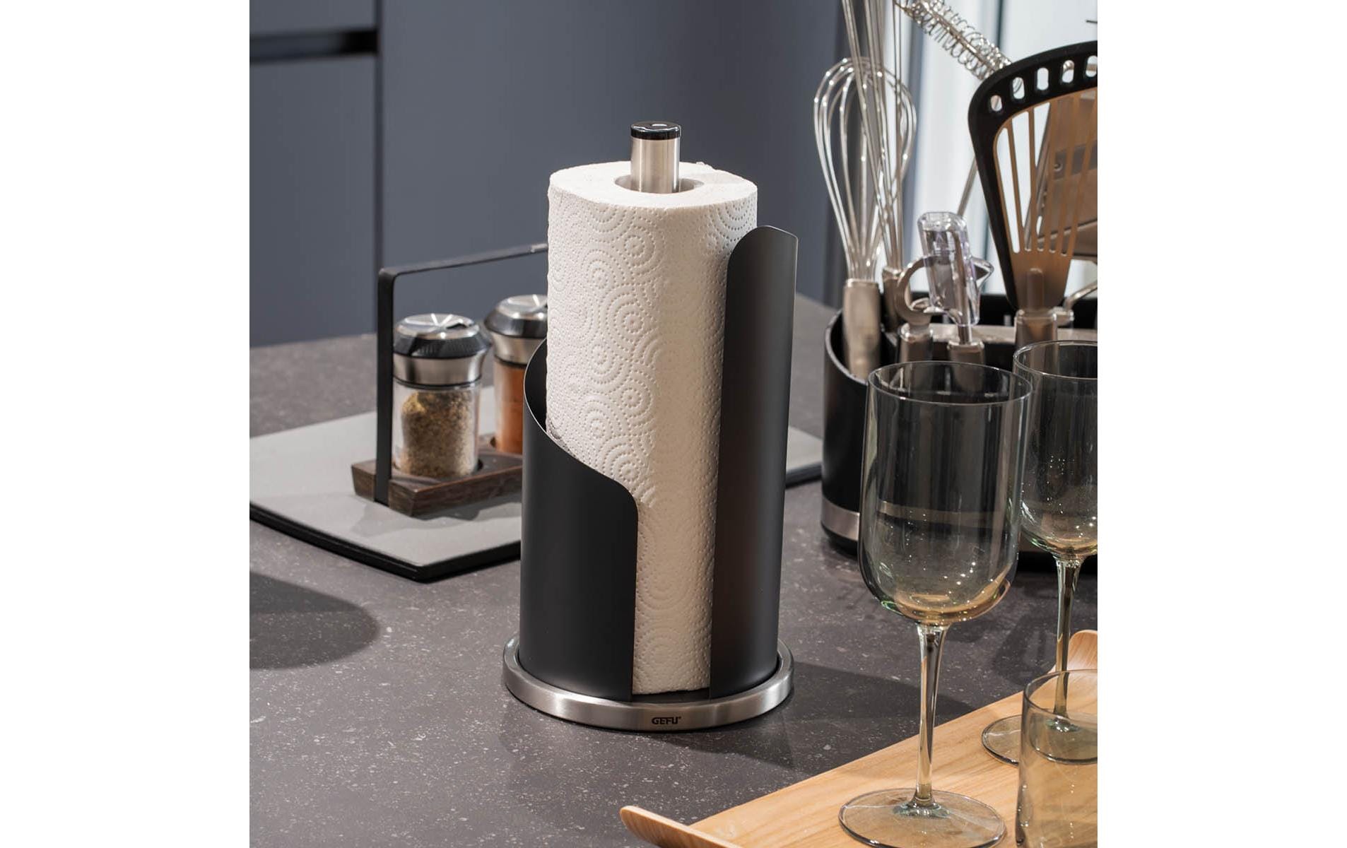 GEFU Küchenrollenhalter Edelstahl, 13 × 13 × 30 cm, schwarz