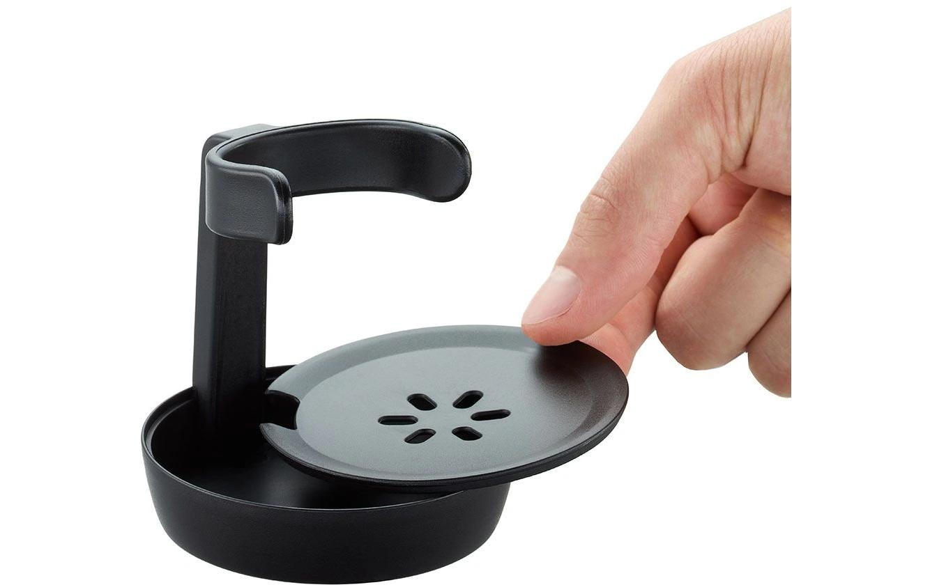 GEFU SWIFT Abwaschbürste – Kunststoff, Edelstahl, 12 cm, Schwarz, mit integriertem Seifenspender (50 ml)