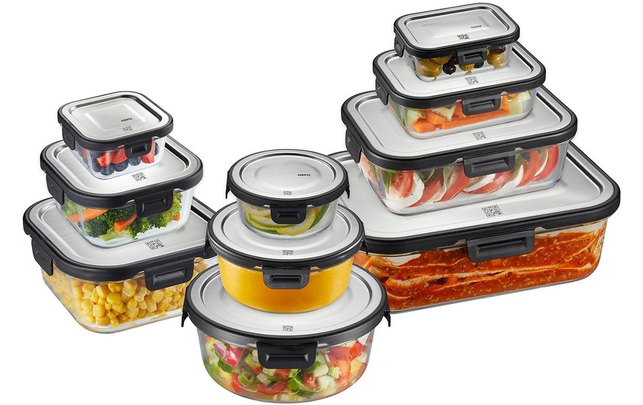 GEFU Vorratsdose 500 ml, 13,5 × 13,5 × 6,5 cm, Glas (Borosilikat), Schwarz
