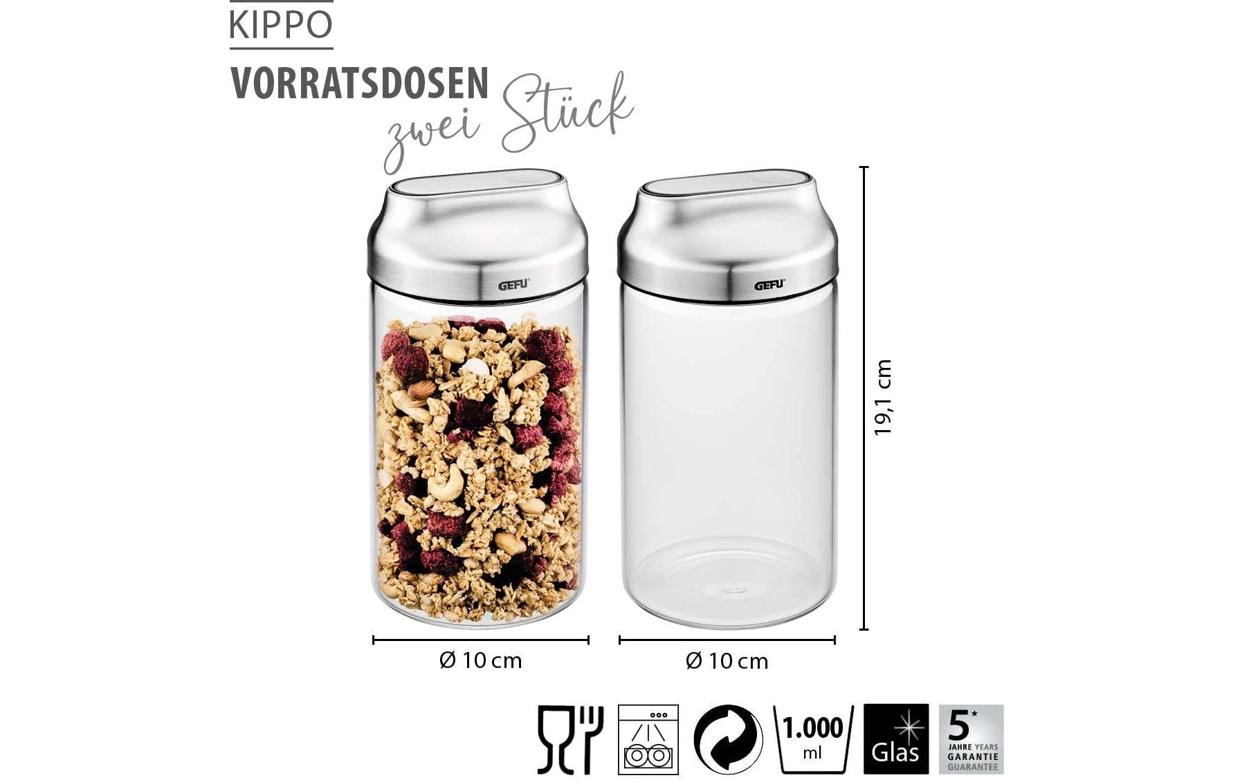 GEFU Vorratsdose 1 l, Ø 10 × 19,1 cm, Glas (Borosilikat)/Edelstahl, transparent