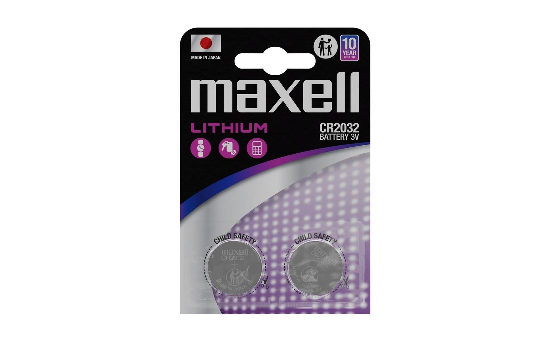 Maxell Knopfzellen CR2032, Lithium-Mangandioxid, 3 V – 2 Stk.