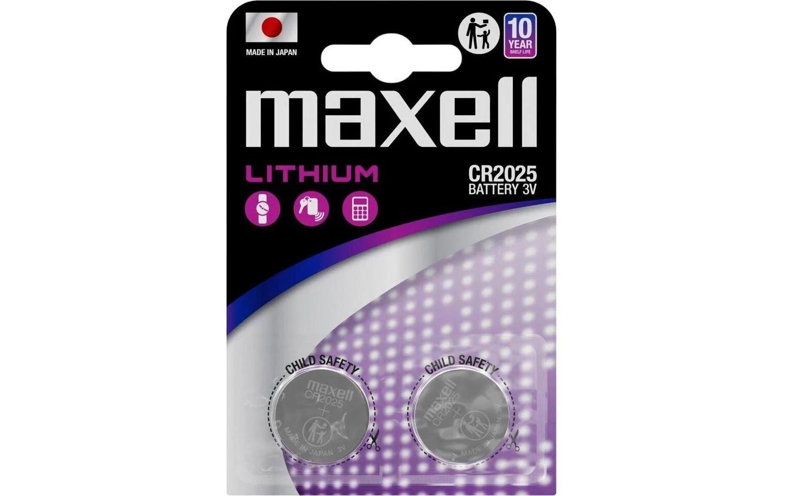 Maxell Knopfzellen CR2025, Lithium-Mangandioxid, 3 V – 2 Stk.