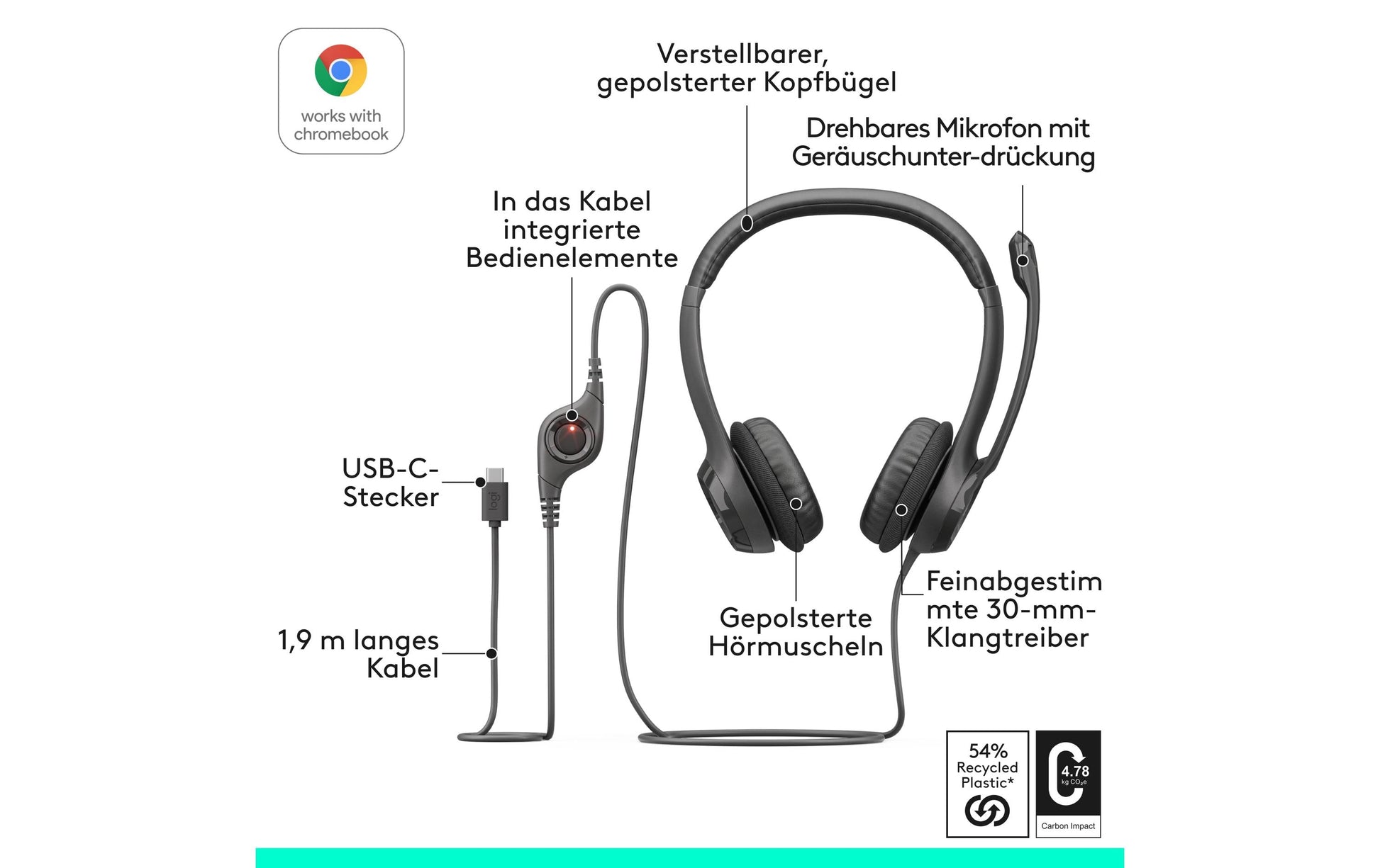 Logitech H390 – Duo Headset – USB-C – Schwarz