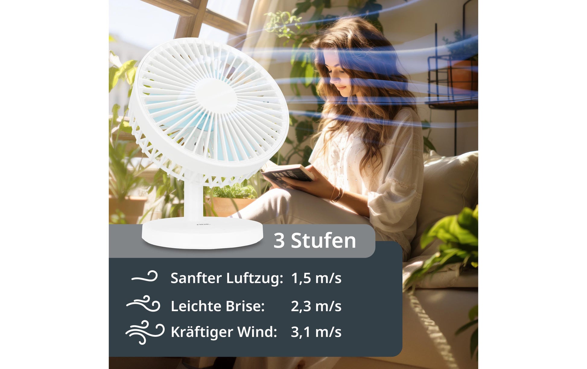 ADE USB-Tischventilator VT2302-2 – 18 cm, 3 Stufen, 22 dB, Weiss