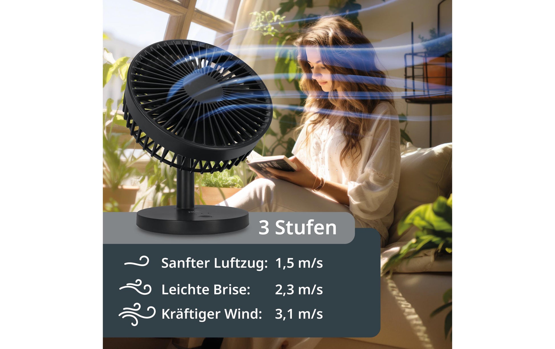 ADE USB-Tischventilator – 18 cm, 3 Stufen, 22 dB, Anthrazit