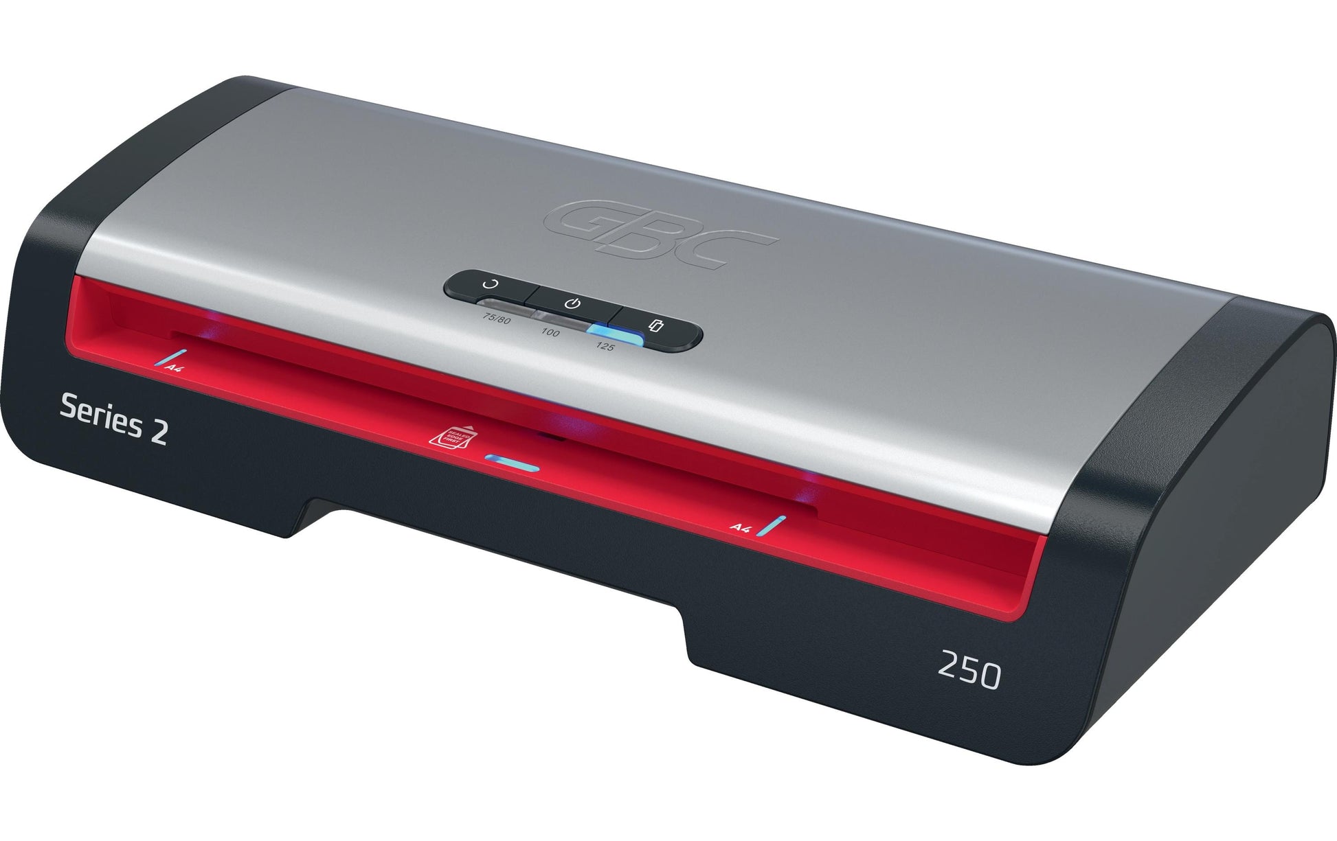 GBC Laminiersystem 250 Laminiergerät A4 – 2-Rollen, 75–125 µm, Aufheizzeit 1 Min., 500 mm/min, Silber