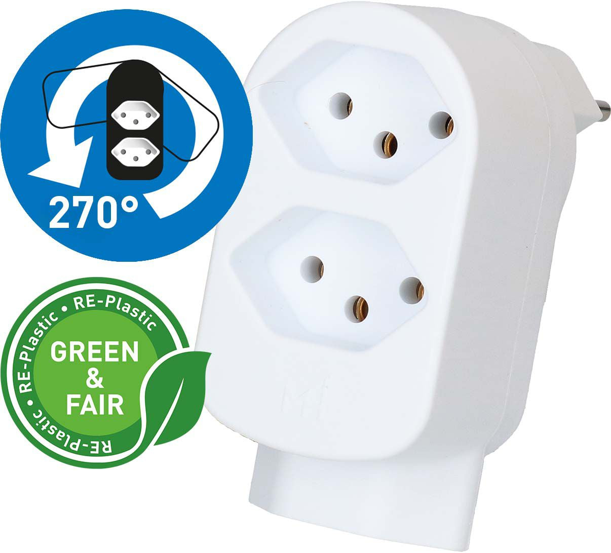 Max Hauri AG Basic Line Steckdosenleiste, 3×T13, ohne Schalter, 0,09 m Kabel, Eingang T12, IP20 – weiss