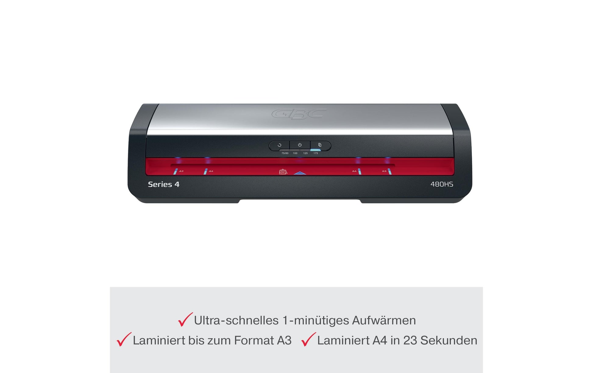 GBC 480HS Laminiergerät A3 – 2-Rollen, 175 µm, Kaltlamination, Aufheizzeit 1 Min., Silber