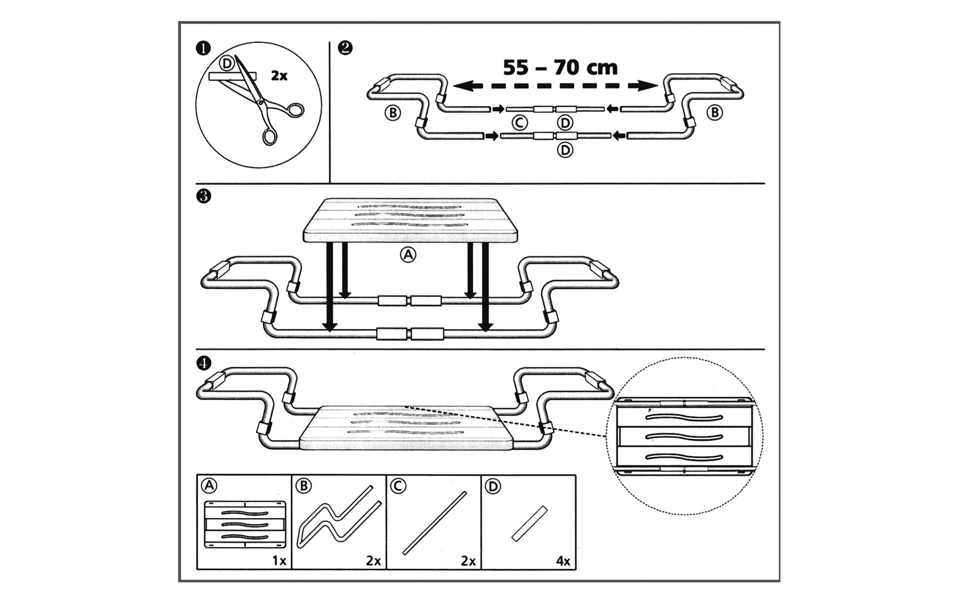 MSV Badewannensitz – 70×18,7×26,1 cm, Aluminium/Polypropylen, 120 kg, Weiss