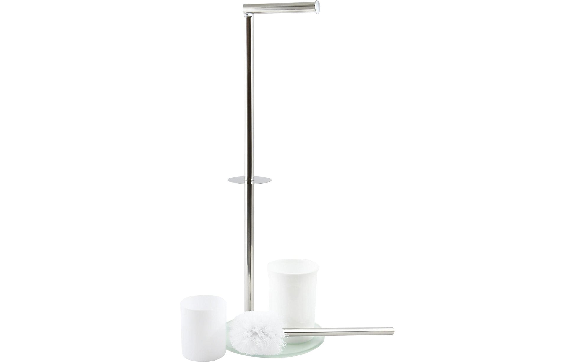 MSV 141341 – WC-Bürstenset – Glas, Edelstahl, Weiss, mit Deckel, H 66 cm