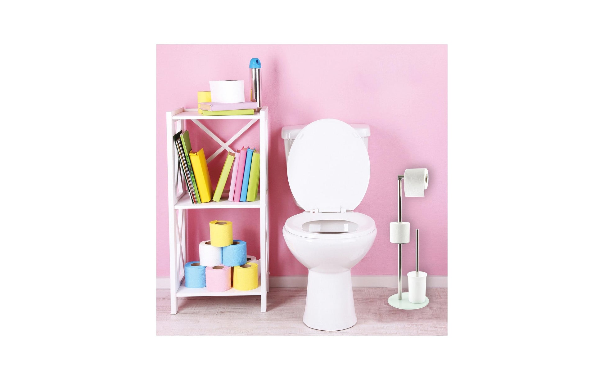 MSV 141341 – WC-Bürstenset – Glas, Edelstahl, Weiss, mit Deckel, H 66 cm