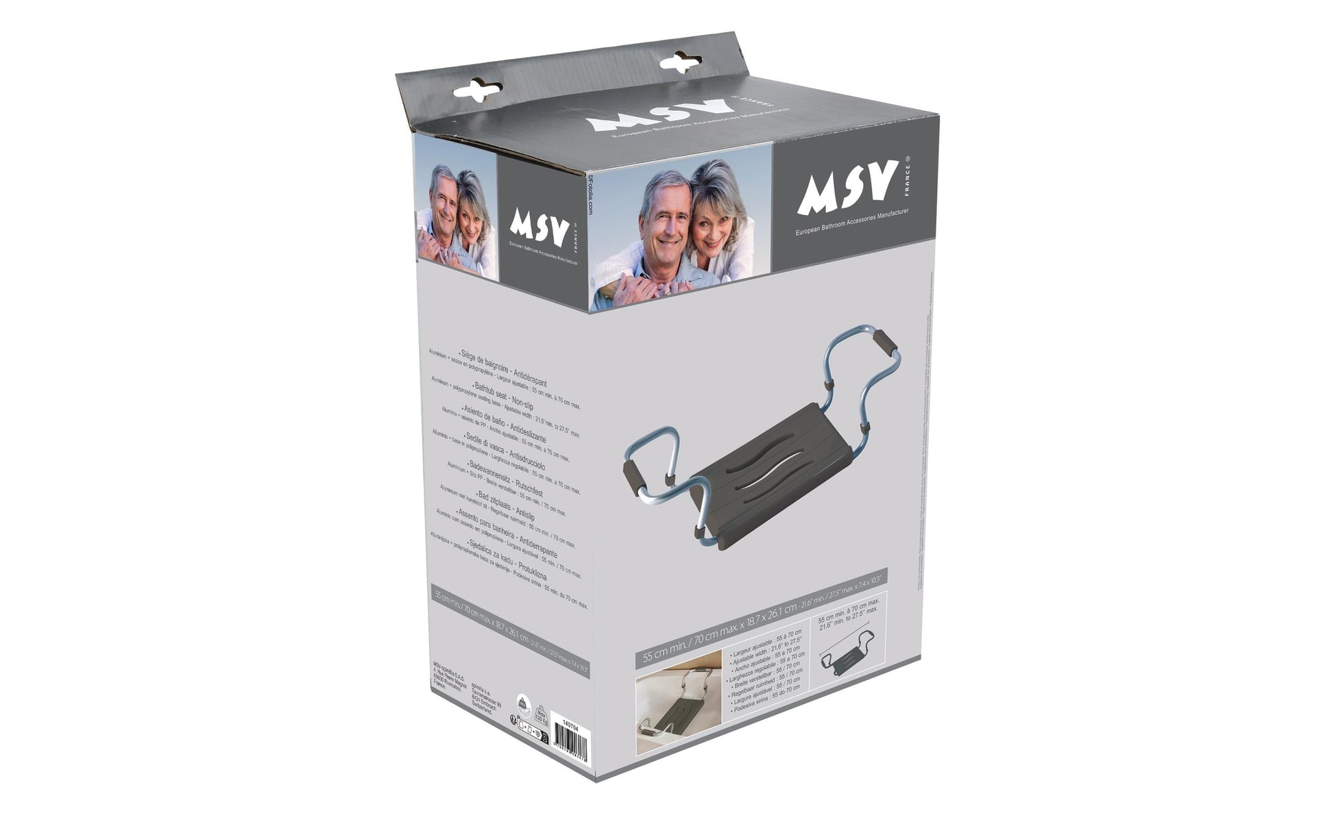 MSV Badewannensitz 140704 – 70×18,7×26,1 cm, Aluminium/Polypropylen (Sitz), 120 kg, Dunkelgrau