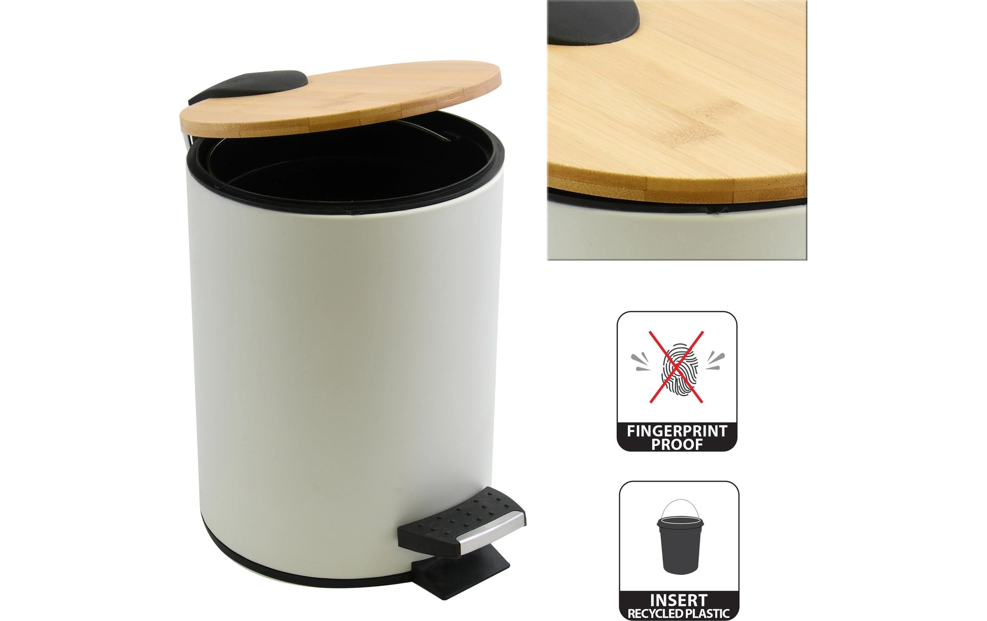 Spirella Papierkorb – 3 l, mit Deckel – Stahl, weiss – Ø 170 × H 225 mm