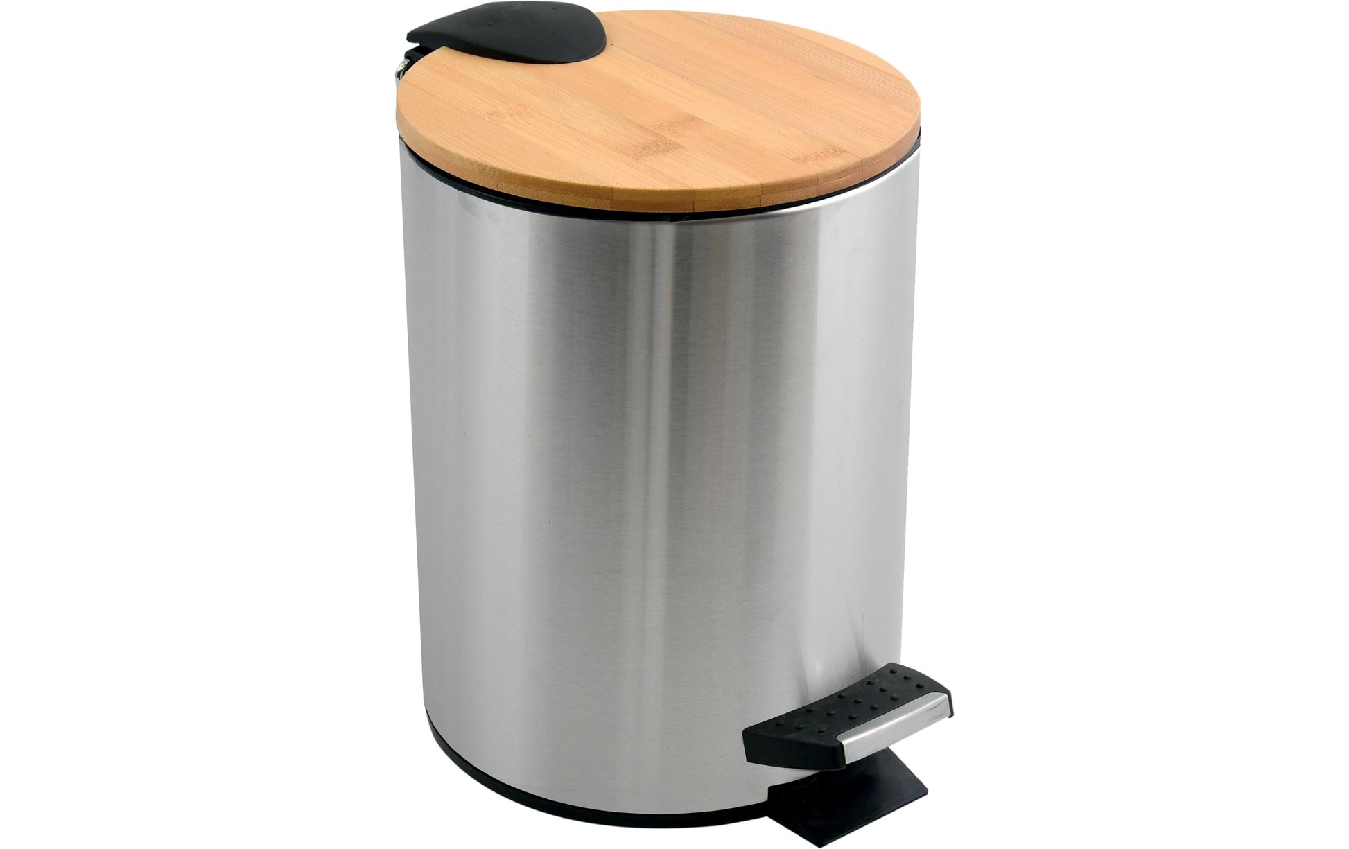 Spirella Treteimer Adonis – 5 l – Stahl/Bambus, rund – grau