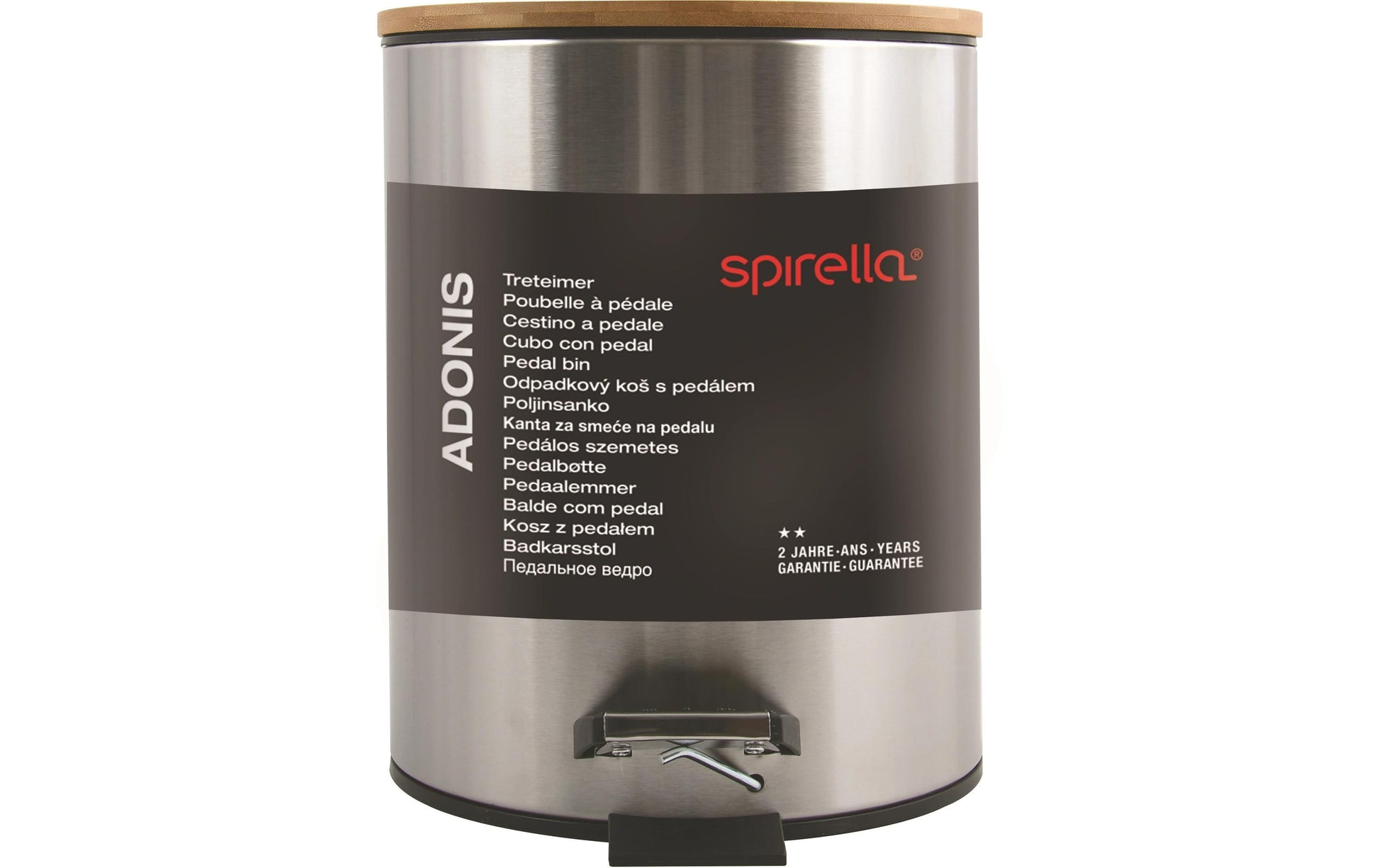 Spirella Treteimer Adonis – 5 l – Stahl/Bambus, rund – grau