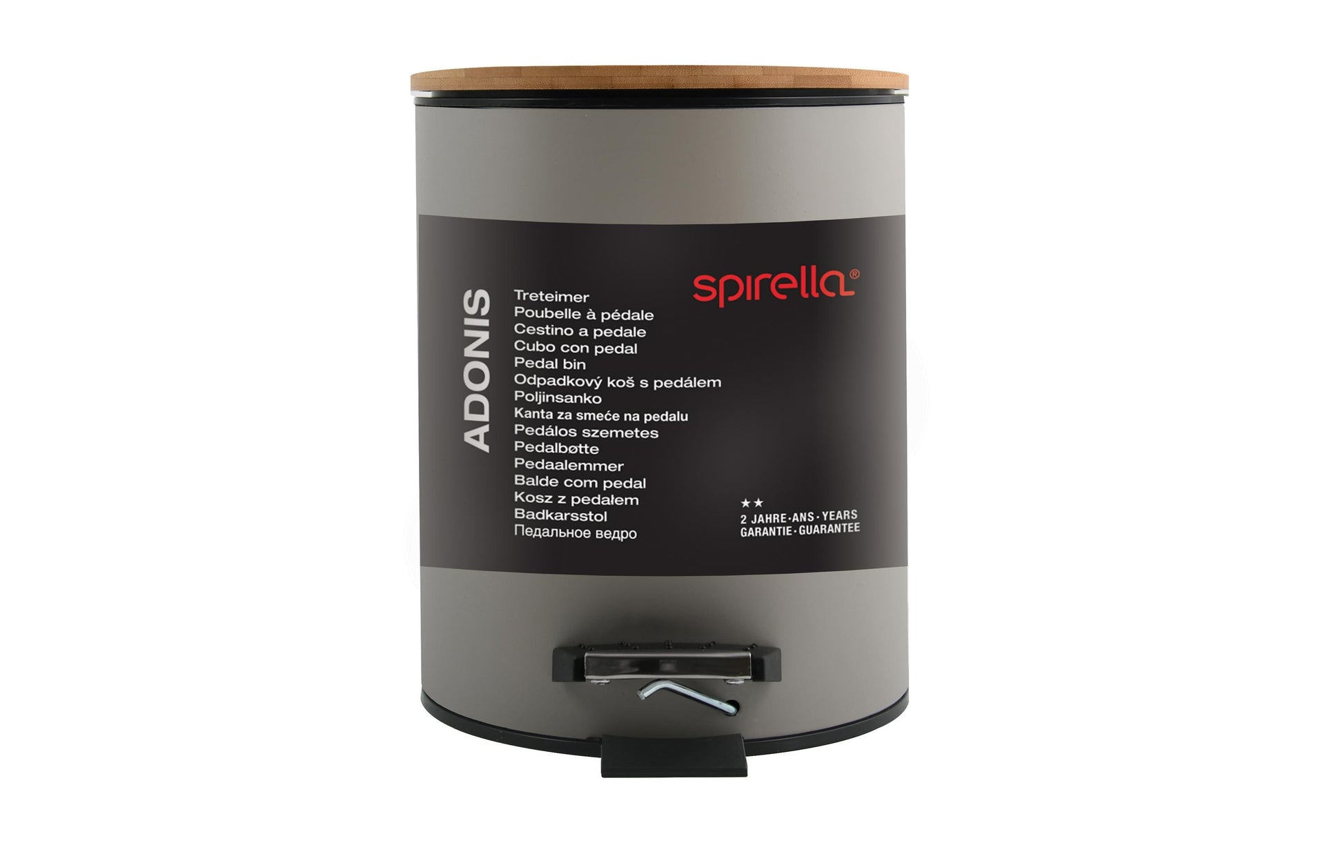 Spirella Treteimer Adonis – 3 l – Stahl/Bambus, rund – Taupe
