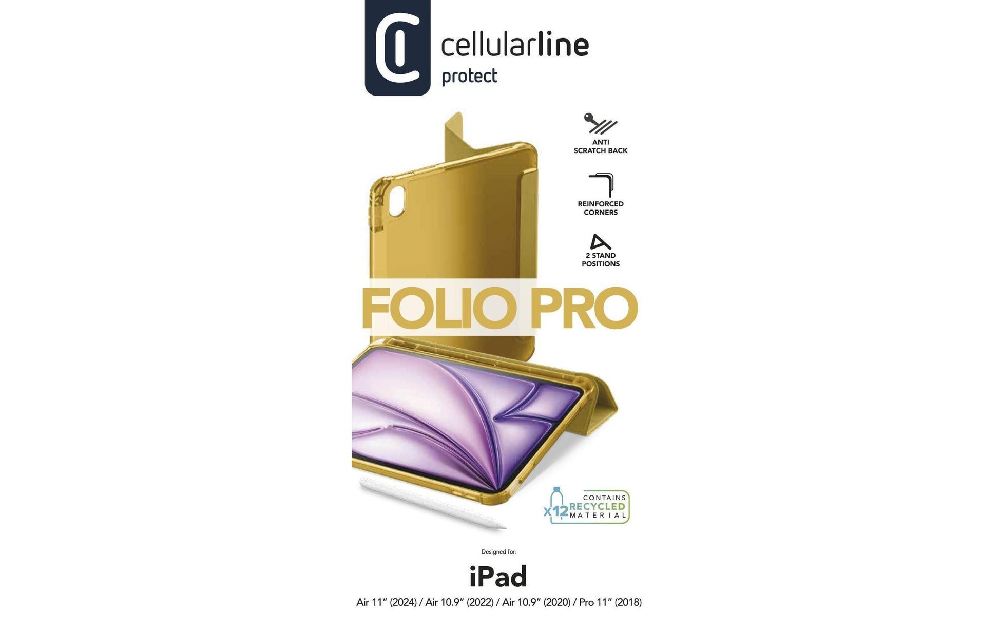 Cellularline Cellular Case iPad Notebook-Schutzhülle – für iPad Air 11" (M2/2024), Kunstleder, Gelb
