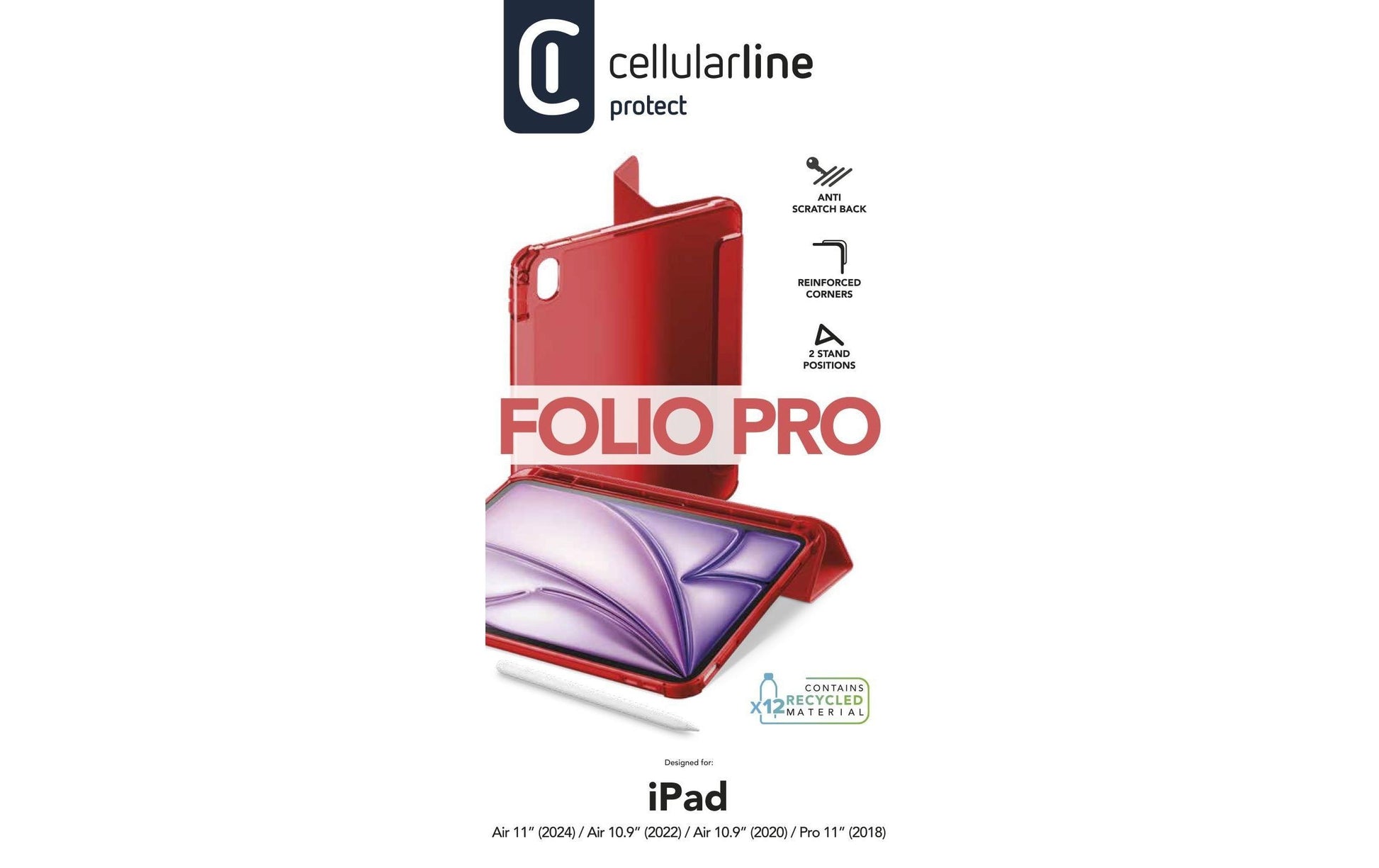 Cellularline Notebook-Schutzhülle – für iPad Air 11" (M2/2024), Kunstleder, Rot