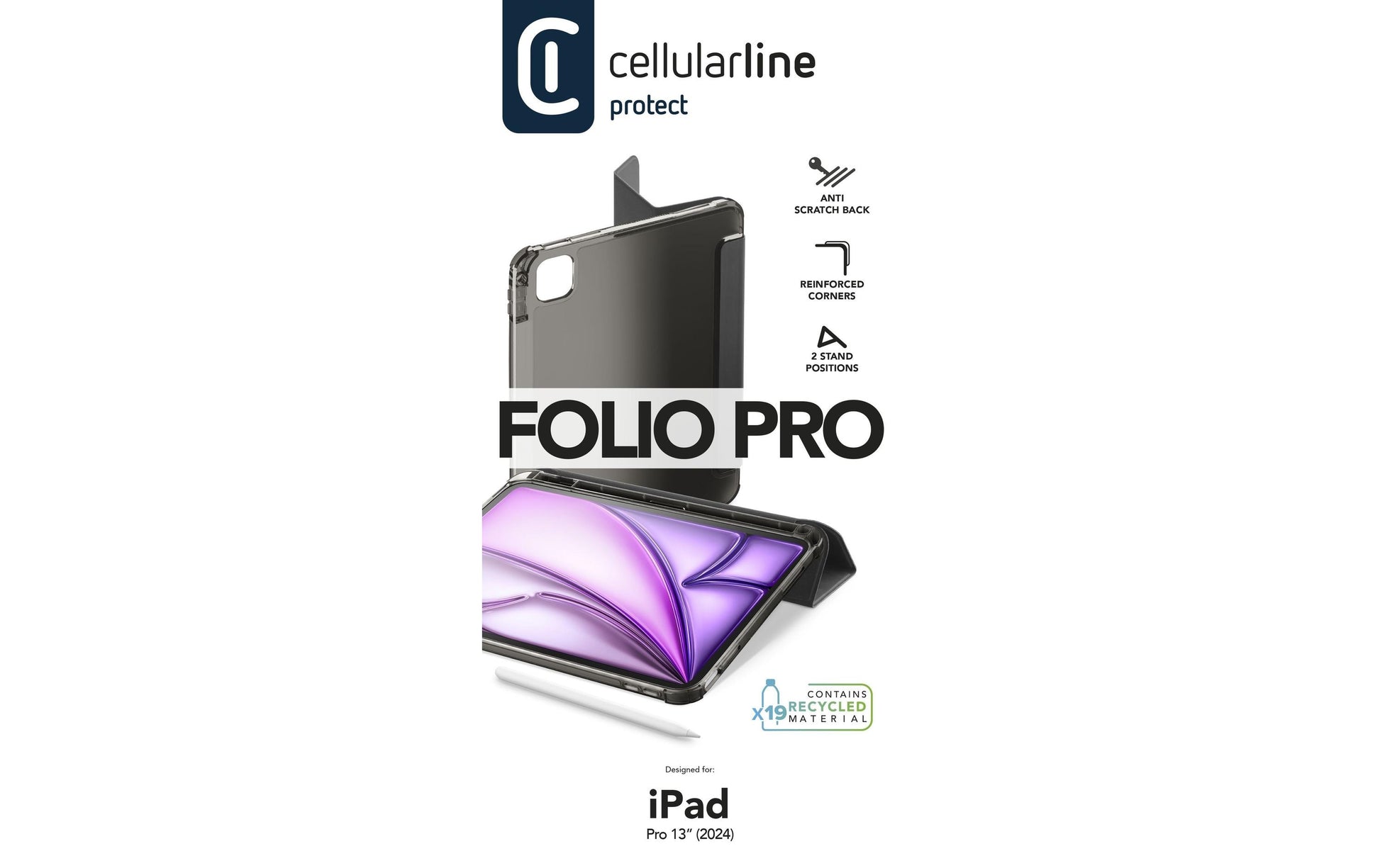 Cellularline Folio Case Tablet- & Notebook-Tasche – für iPad Pro 12,9" (M4/2024), Kunstleder, Schwarz