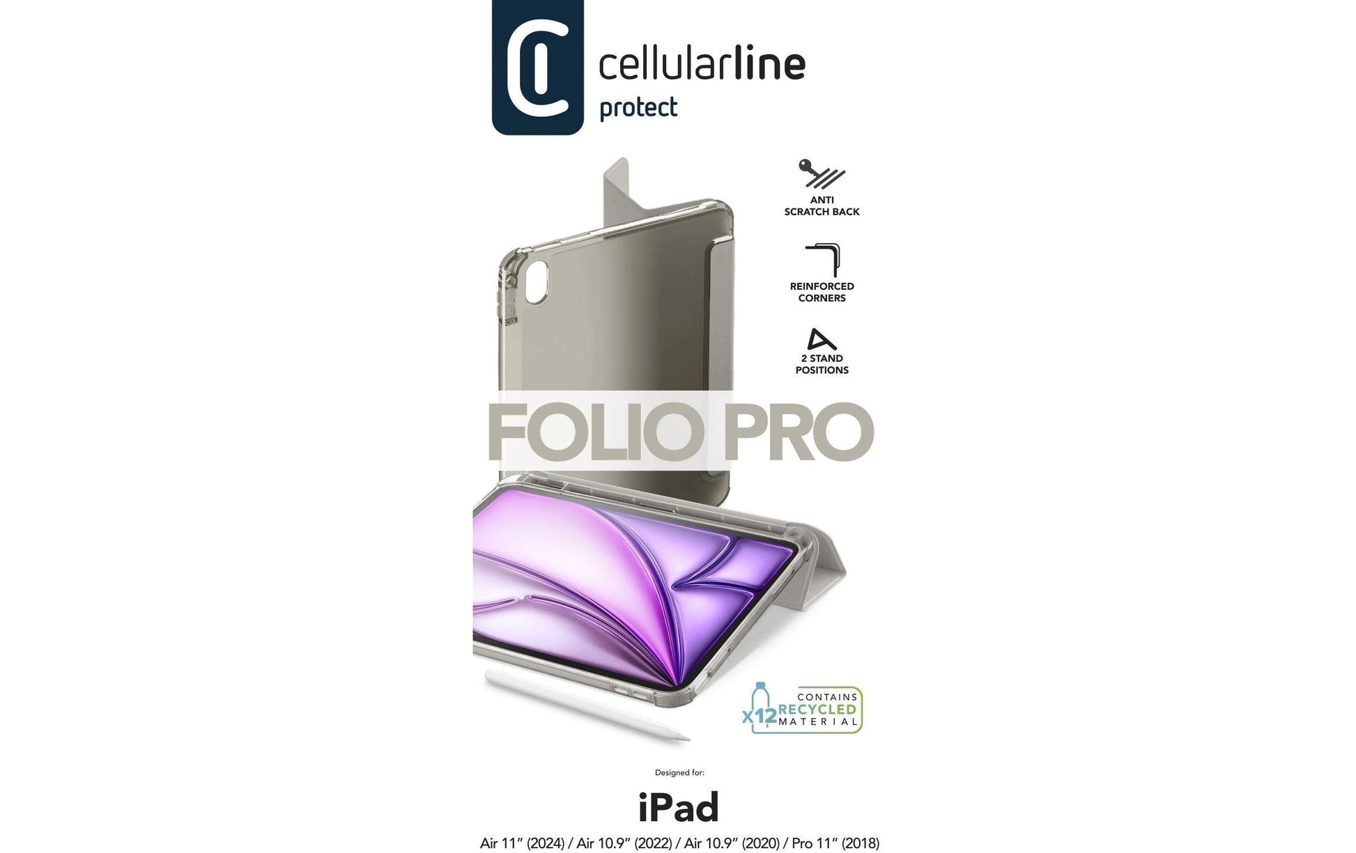 Cellularline Notebook-Schutzhülle – für iPad Air 11 (M2/2024), Stoßschutz, Kunstleder, Grau