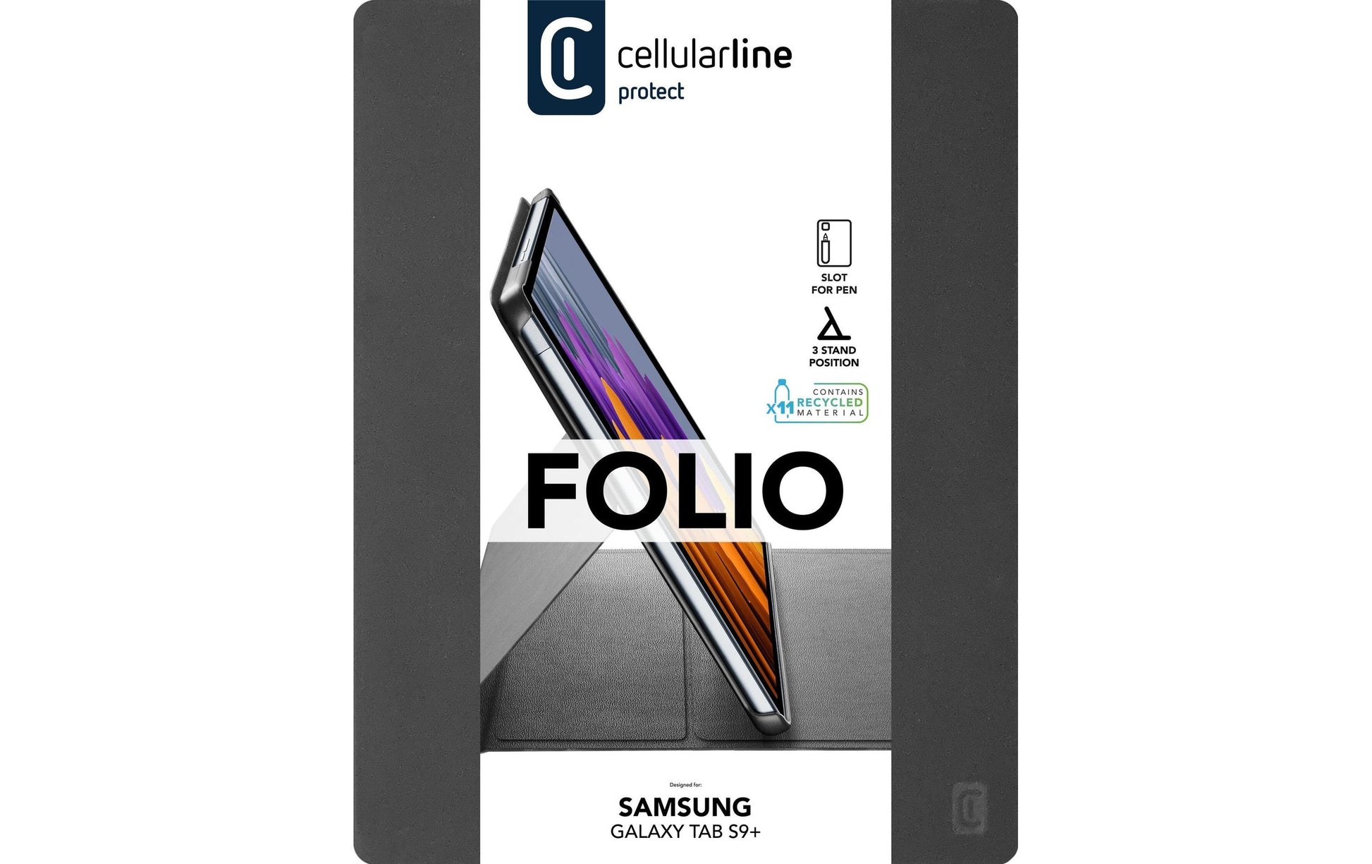Cellularline Folio Notebook-Schutzhülle – für Galaxy Tab S9+ (12,4"), stossdämpfend, Kunstleder, schwarz