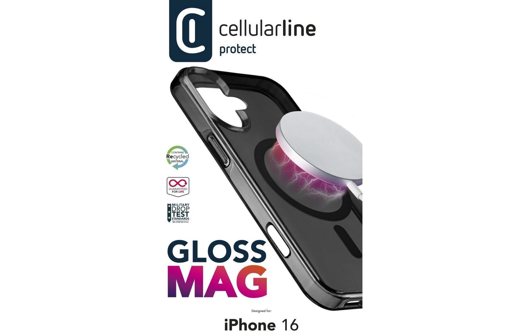 Cellularline Backcover – für Apple iPhone 16 – schwarz – MagSafe kompatibel