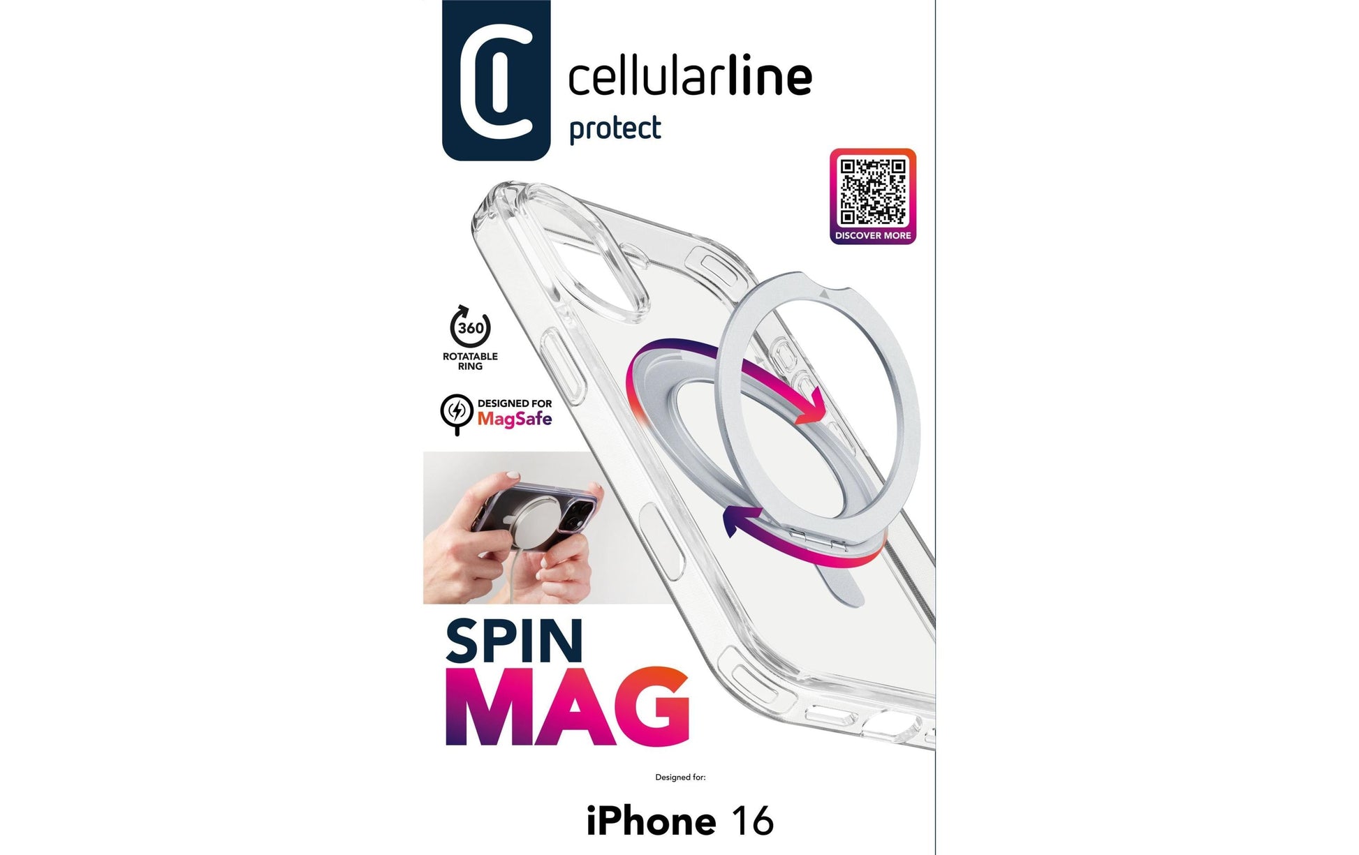Cellularline Backcover – für Apple iPhone 16 – transparent – MagSafe-kompatibel