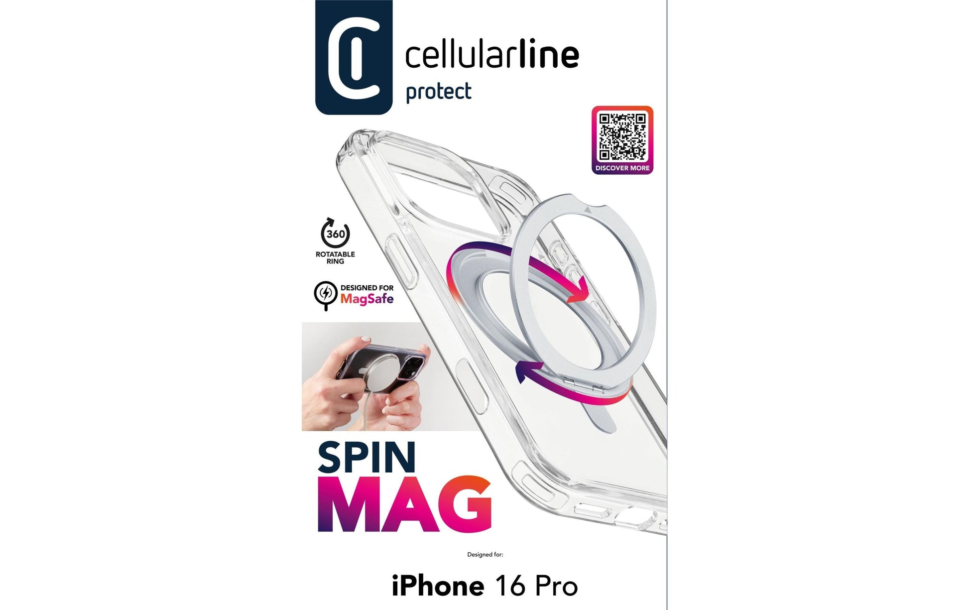 Cellularline Backcover – für Apple iPhone 16 Pro – transparent, MagSafe-kompatibel
