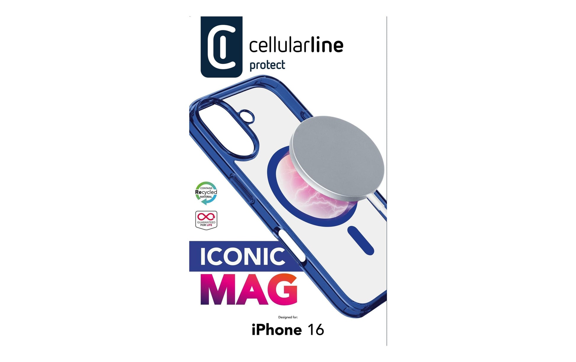 Cellularline Backcover Iconic – für Apple iPhone 16 – blau – MagSafe-kompatibel, stossfest
